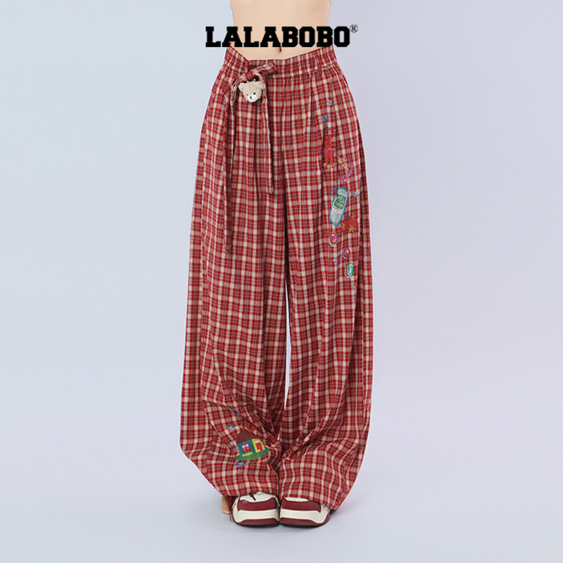 【复古拼豆】LALABOBO格子长裤26年夏新原创显高显瘦印花百搭裤子
