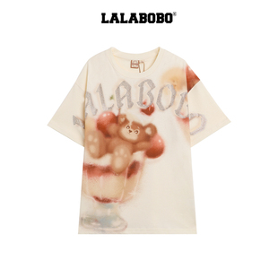 女原创潮牌短袖 LALABOBO25年T恤夏新款 圆领印花上衣 商场同款