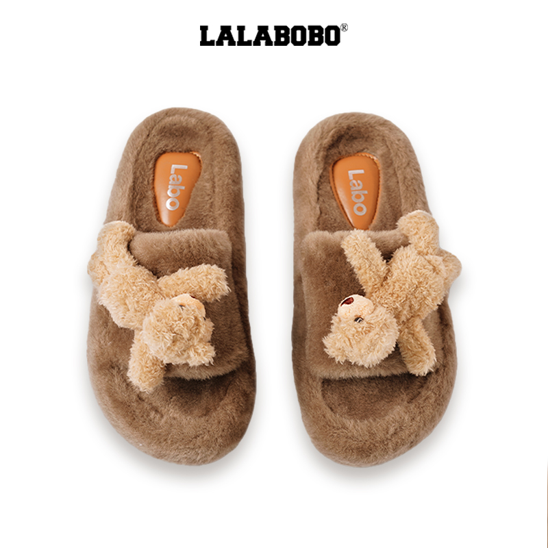LALABOBO立体熊毛绒拖鞋