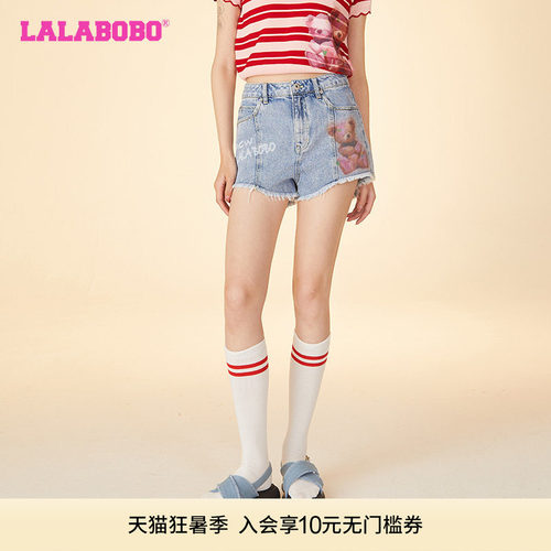 LALABOBO简约休闲牛仔短裤