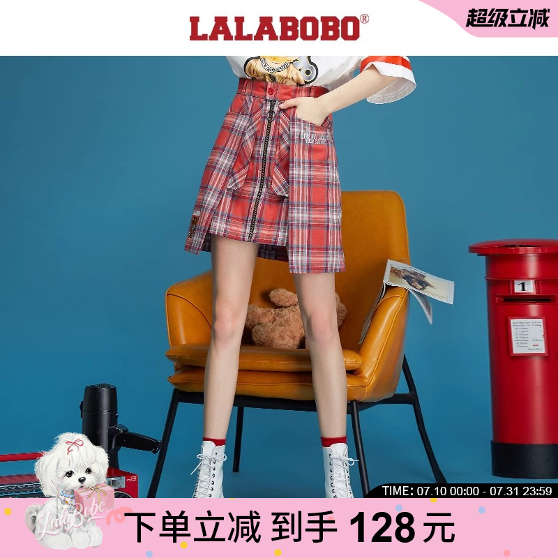 新品原创高腰显瘦a字格纹短裙