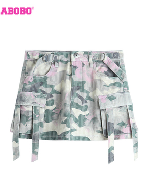 LALABOBO25年夏季半身裙女牛仔新款潮迷彩JK原创短裙LBDC-WXZQ14