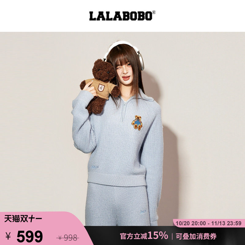 LALABOBO半高领拉链小狗套头卫衣