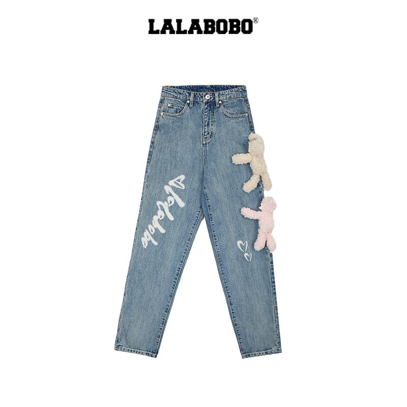 玩偶熊系列LALABOBO流行春夏牛仔裤女原创新款潮牌立体玩偶裤子