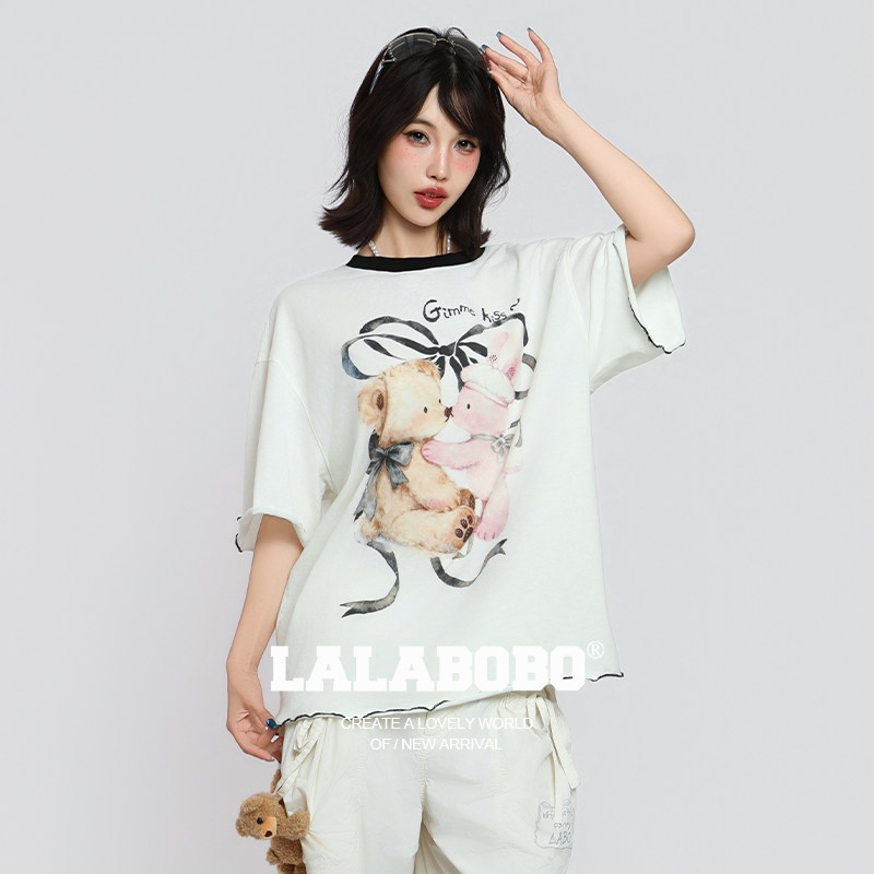 【拥抱小熊】LALABOBO短袖T恤26年夏夏潮原创高级感花边显
