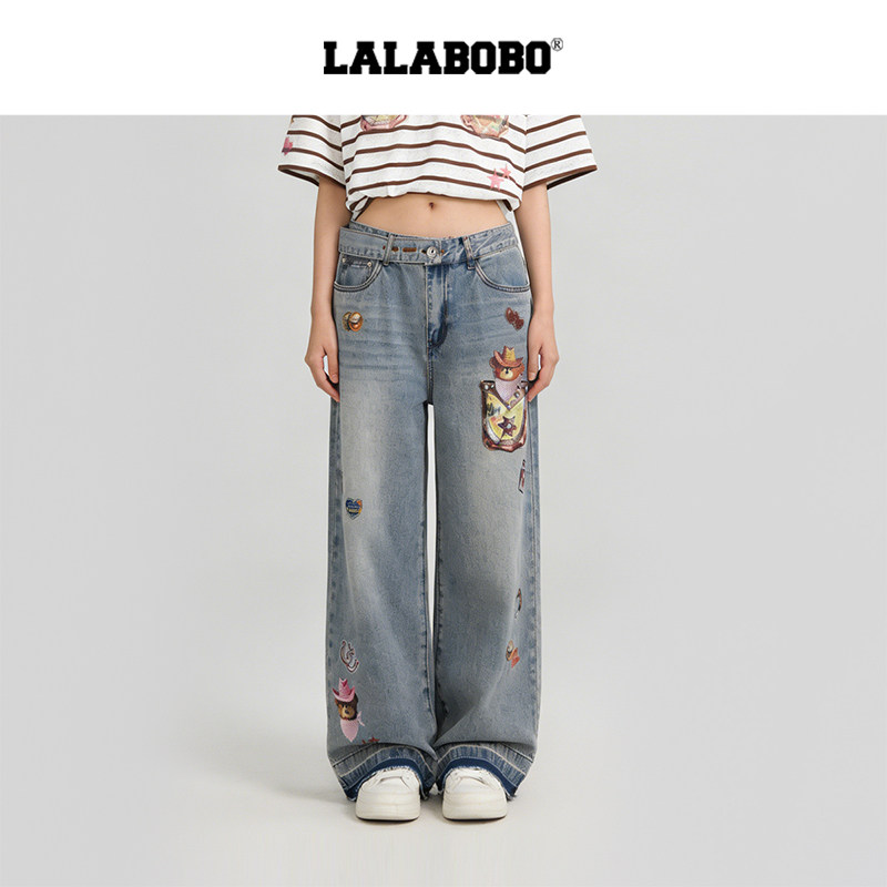【西部小熊】LALABOBO直筒牛仔裤26年春新潮原创高街微阔显