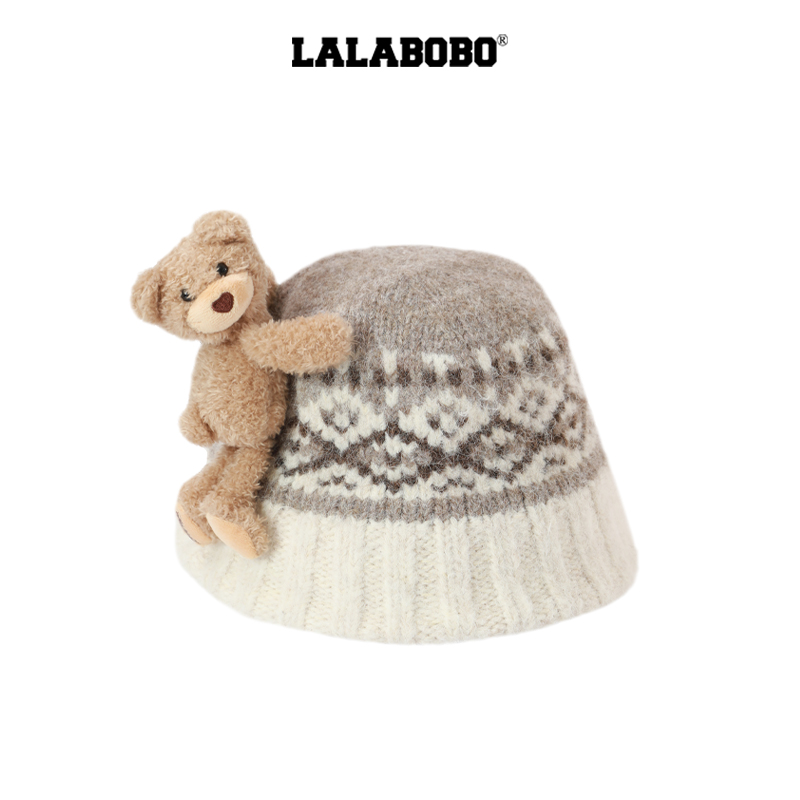 LALABOBO立体熊费尔岛针织帽子