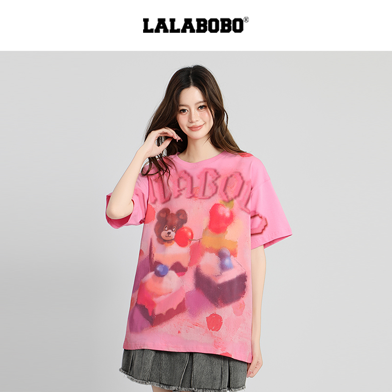 LALABOBO小熊蛋糕图案T恤