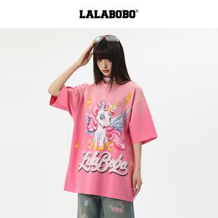 【金建成同款】LALABOBO25夏季T恤女原创新款甜短袖圆领印花上衣