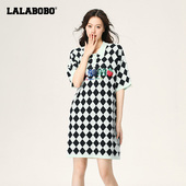 新款 简约潮流百搭翻领毛织短袖 连衣身裙 LALABOBO秋季 LBCB WLZY14