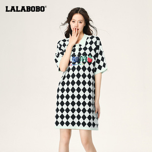 LBCB 连衣身裙 WLZY14 简约潮流百搭翻领毛织短袖 LALABOBO春夏新款