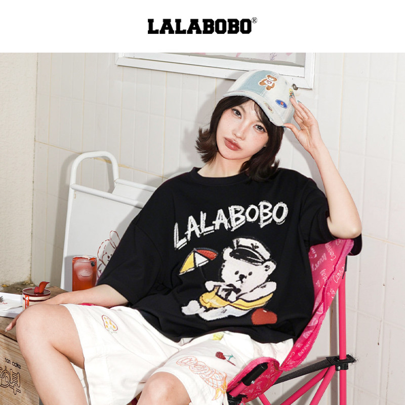 LALABOBO拥抱爱沙滩熊直筒T