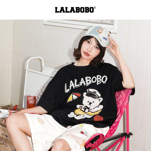 LALABOBO拥抱爱沙滩熊直筒T
