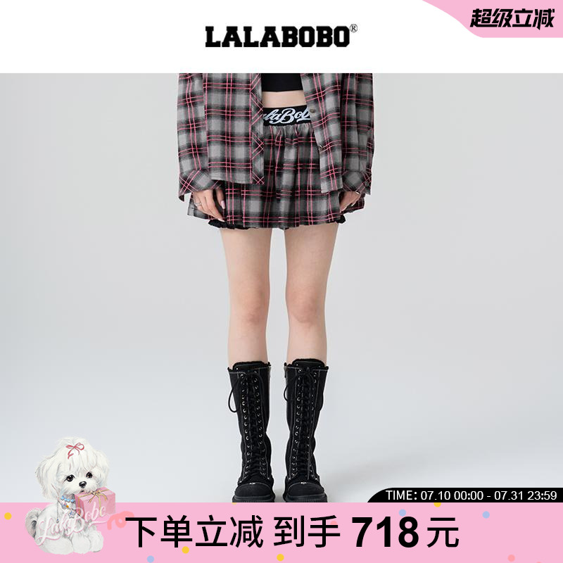 LALABOBO李墨之格纹字母裙裤