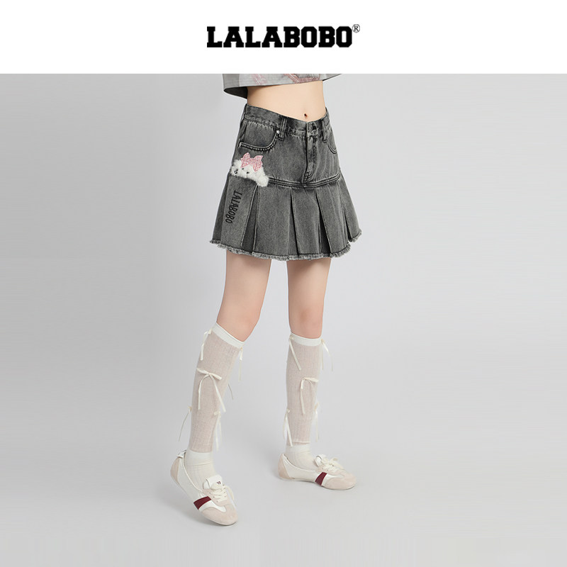 LALABOBO石玺彤糯米蝴蝶结褶裙