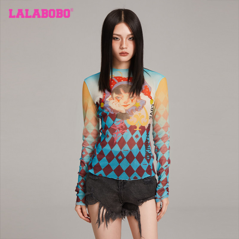 【商场同款】LALABOBO26年夏季T恤女原创新款长袖印花酷独