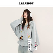 商场同款 LALABOBO开襟卫衣26年春新潮原创慵懒风印花高街外套