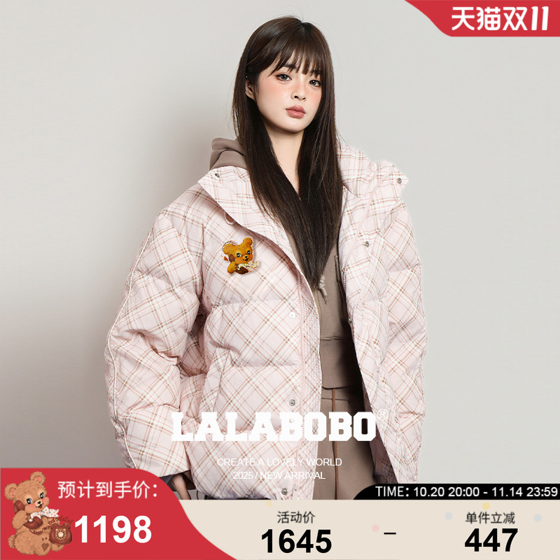 LALABOBO饼干熊格纹羽绒服