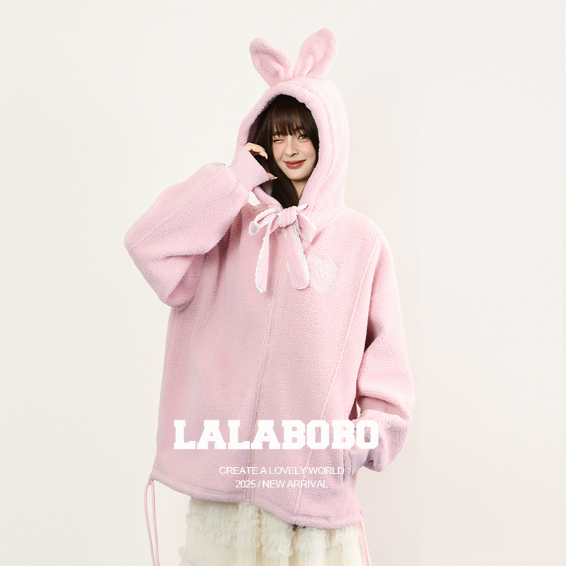 LALABOBO立体蝴蝶结连帽开衫卫衣