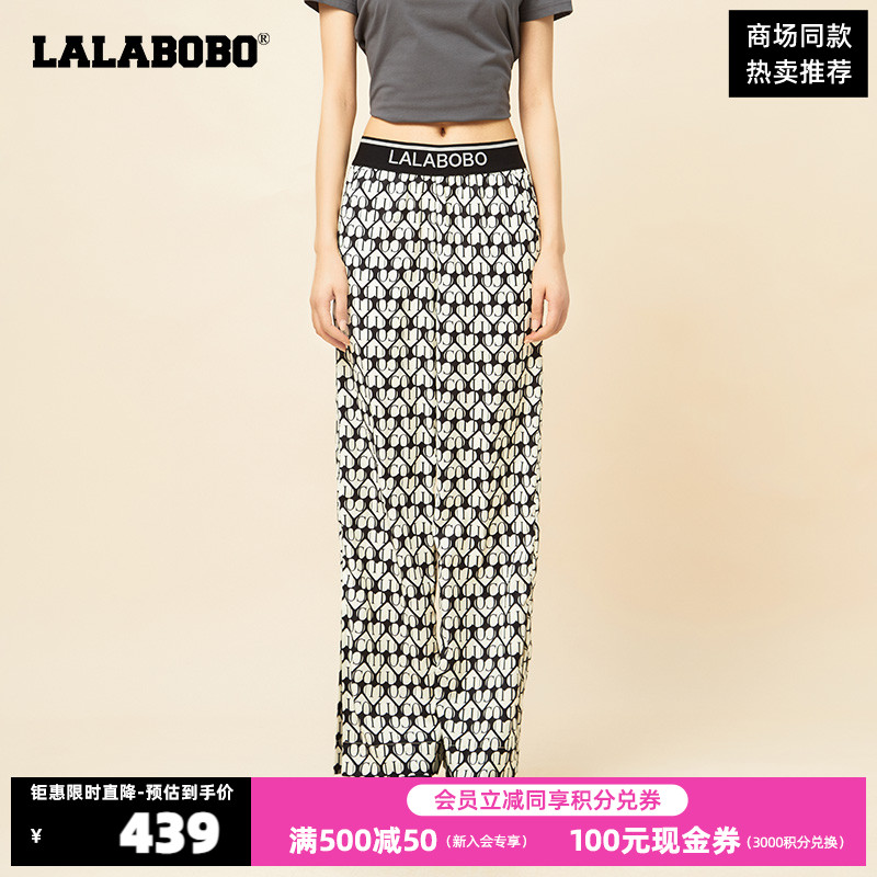 LALABOBO春夏新品款满印图案防蚊阔腿梭织休闲长裤女|CBCB-WX