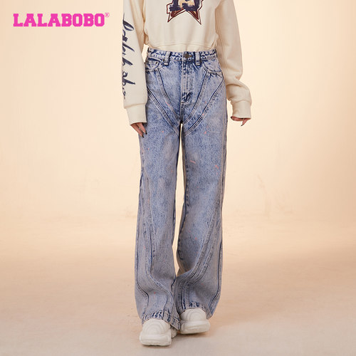 LALABOBO宽松牛仔长裤