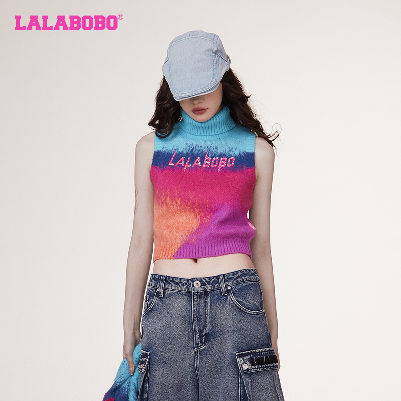 休闲可爱治愈风渐变毛织背心