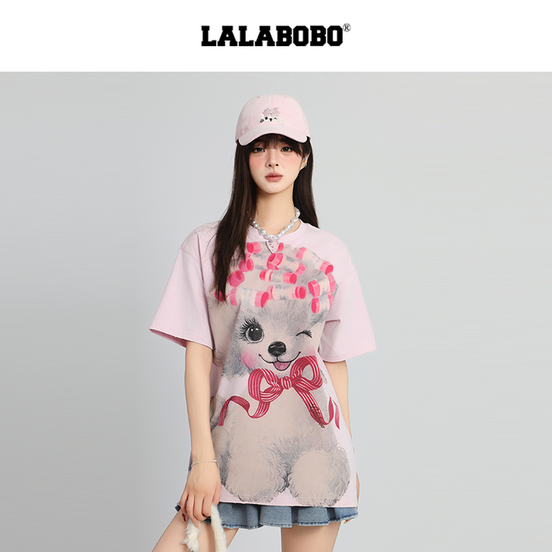LALABOBOUnivu5烫头泡芙短袖T恤
