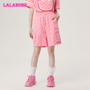 LBCB LALABOBO秋季 街头复古老花A型针织五分短裤 美式 WXZD40 新品