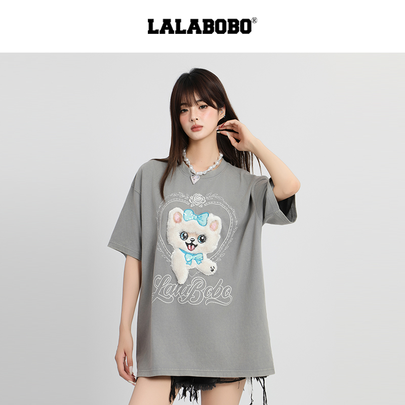 LALABOBO奶油小猫字母T恤