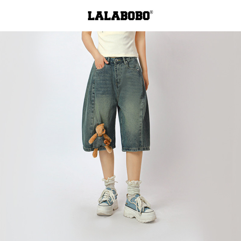 【玩偶小熊】LALABOBO牛仔短裤26年夏新原创直筒五分裤显腿长裤子