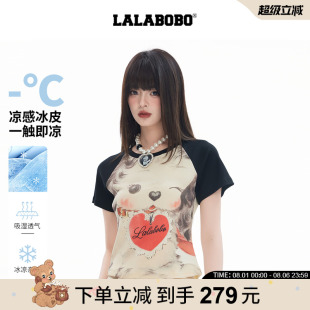 新女原创潮撞色百搭印花短上衣 张慧贤同款 LALABOBO25年T恤夏季