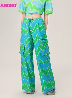 LALABOBO秋季新品款夏日海滨口袋阔腿梭织休闲长裤女|LBCB-WXZC17