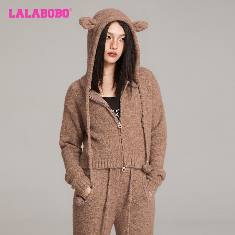 【吴佳怡同款】LALABOBO年春针织衫女原创新款小熊连帽气质上