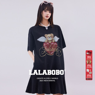 【商场同款】LALABOBO25年T恤连衣裙夏新款女原创潮短袖印花裙子