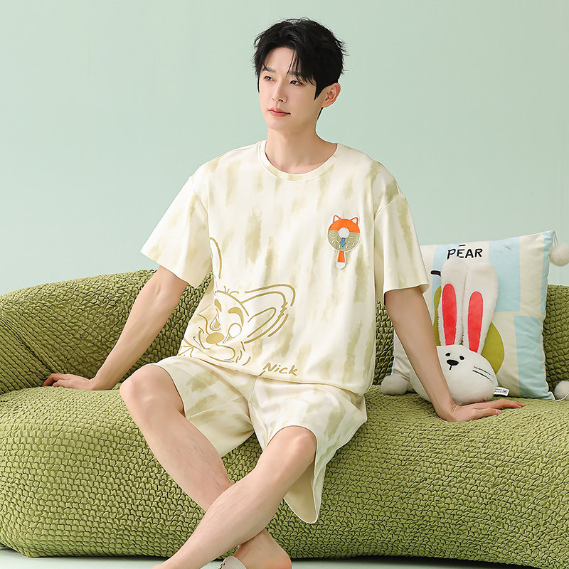 纯棉男士睡衣2026新款夏季薄款卡通青少年短袖短裤大码家居服套装