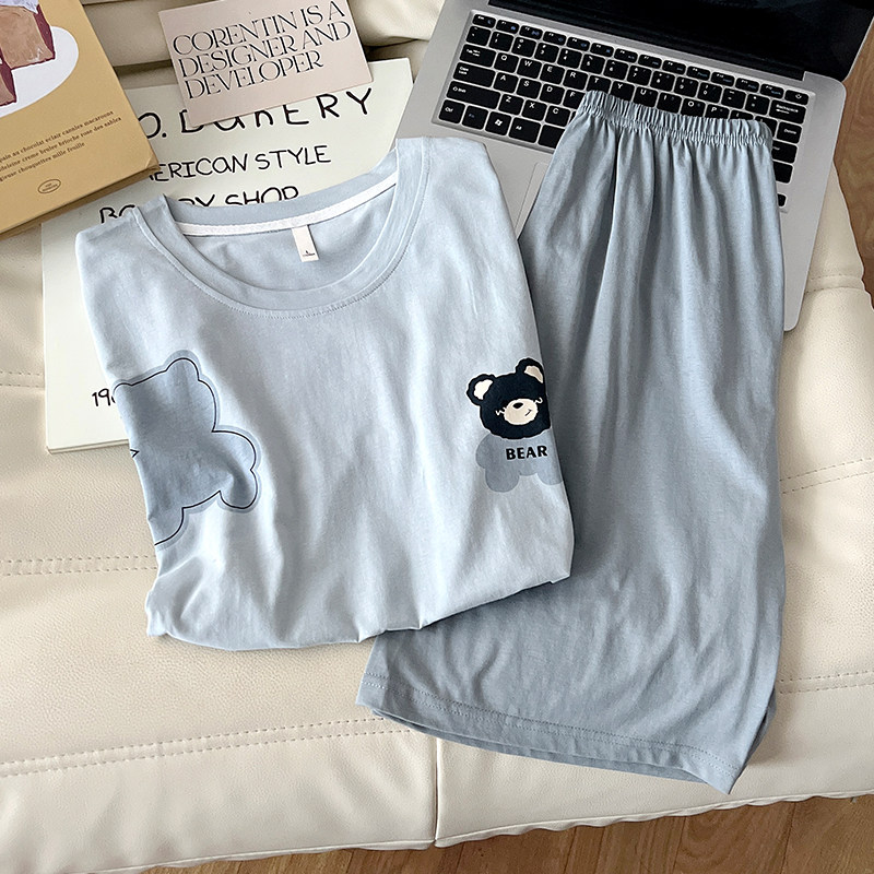 男士夏季睡衣纯棉短袖短裤薄款大码青少年休闲卡通夏天家居服套装