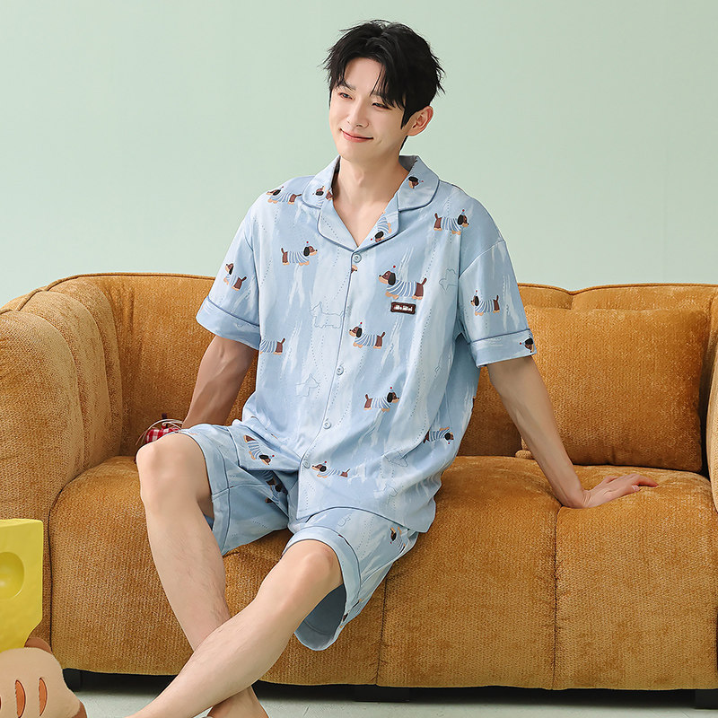纯棉睡衣男款2026新款高级感可爱卡通短袖短裤大码男士家居服套装