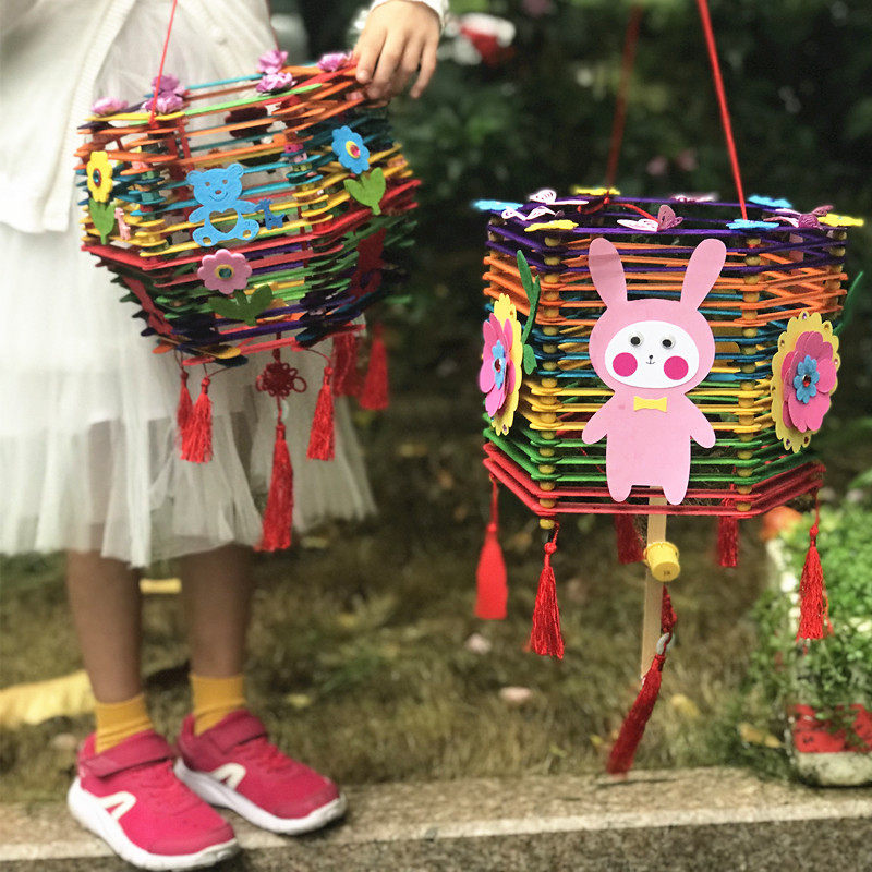 兔子新年元宵纸灯笼手工制作diy材料包幼儿园儿童手提发光自花灯