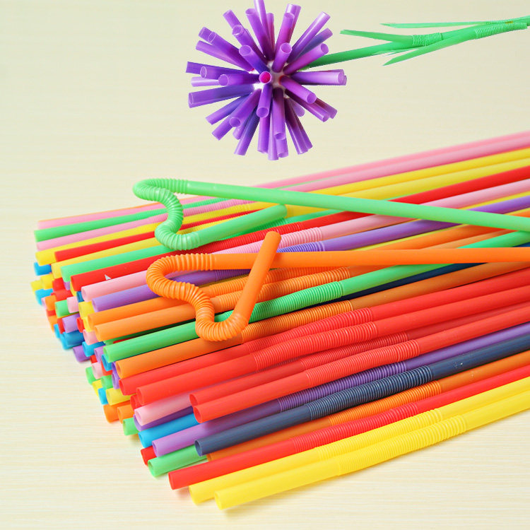 幼儿园小学作业环保手工作业diy变废为宝彩色吸管100花材料包材料