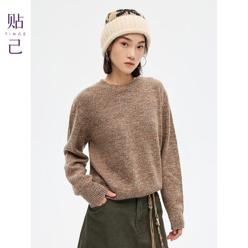 微落肩宽松100%纯羊毛针织衫女