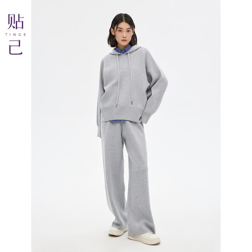 慵懒可机洗针织连帽卫衣女