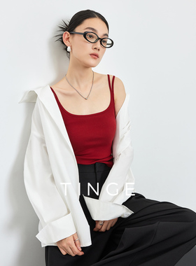 TINGE贴己显白特调红色双肩带Bra一体时髦吊带背心女打底上衣