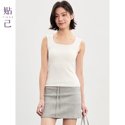 带胸垫方领吊带背心女