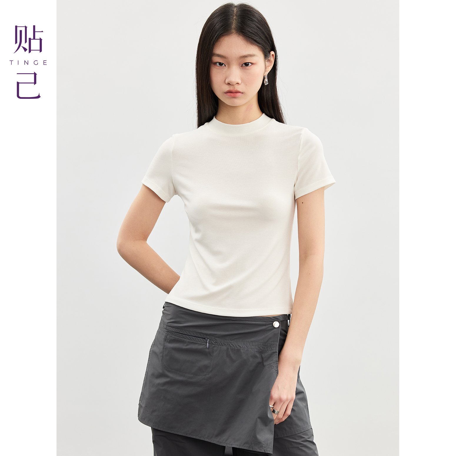 兰精天丝立领短袖T恤女图片