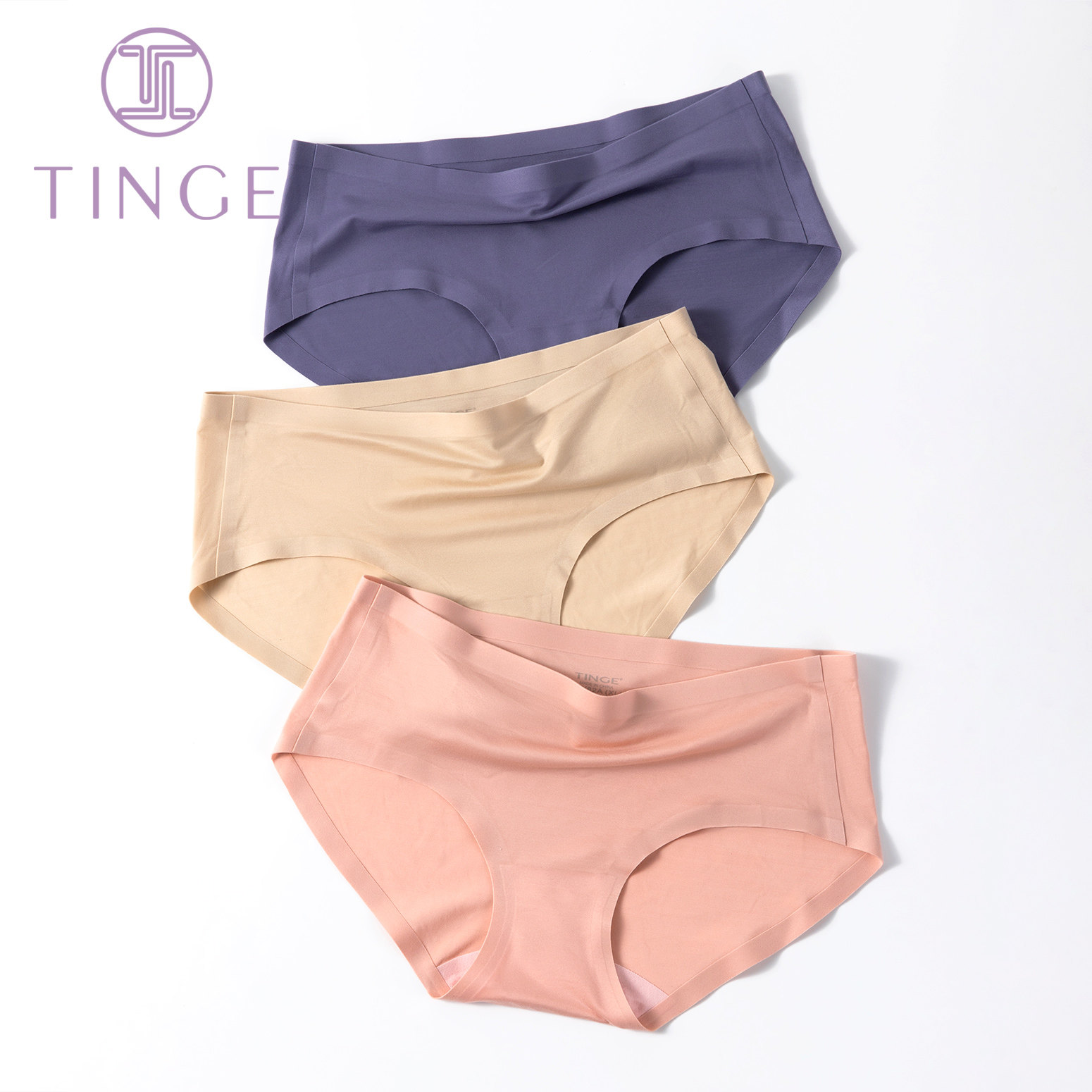 3条tinge一片式无痕磨毛中腰女士内裤春秋季纯棉档收腹平角裤