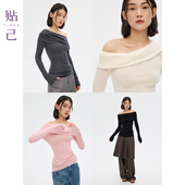 TINGE贴己岛精无缝高领含羊毛打底可机洗针织衫 女秋冬一字领上衣