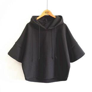 短外套连帽套头七分袖 春季 蝙蝠衫 女式 纯色百搭休闲宽松上衣斗篷 款