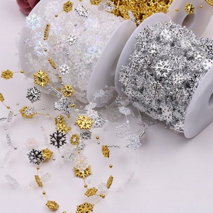 创意圣诞节装饰圣诞树挂件diy珍珠线雪花串珠链条婚庆花艺装饰