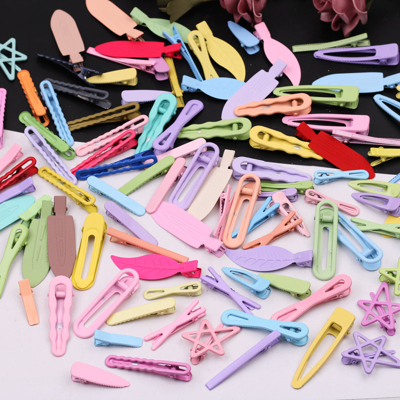 奶油胶发饰材料儿童手工diy糖果色磨砂橡皮漆刘海夹边夹双叉夹子