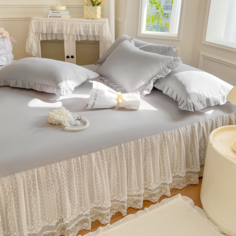 2026新款床裙单件双人公主风蕾丝磨毛花边纯色床罩带裙边防滑床单